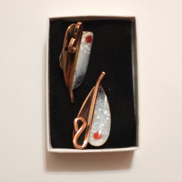 Vintage Matisse Renoir Copper Lily Leaf Clip On Earring Set STAMPED - Picture 4 of 6